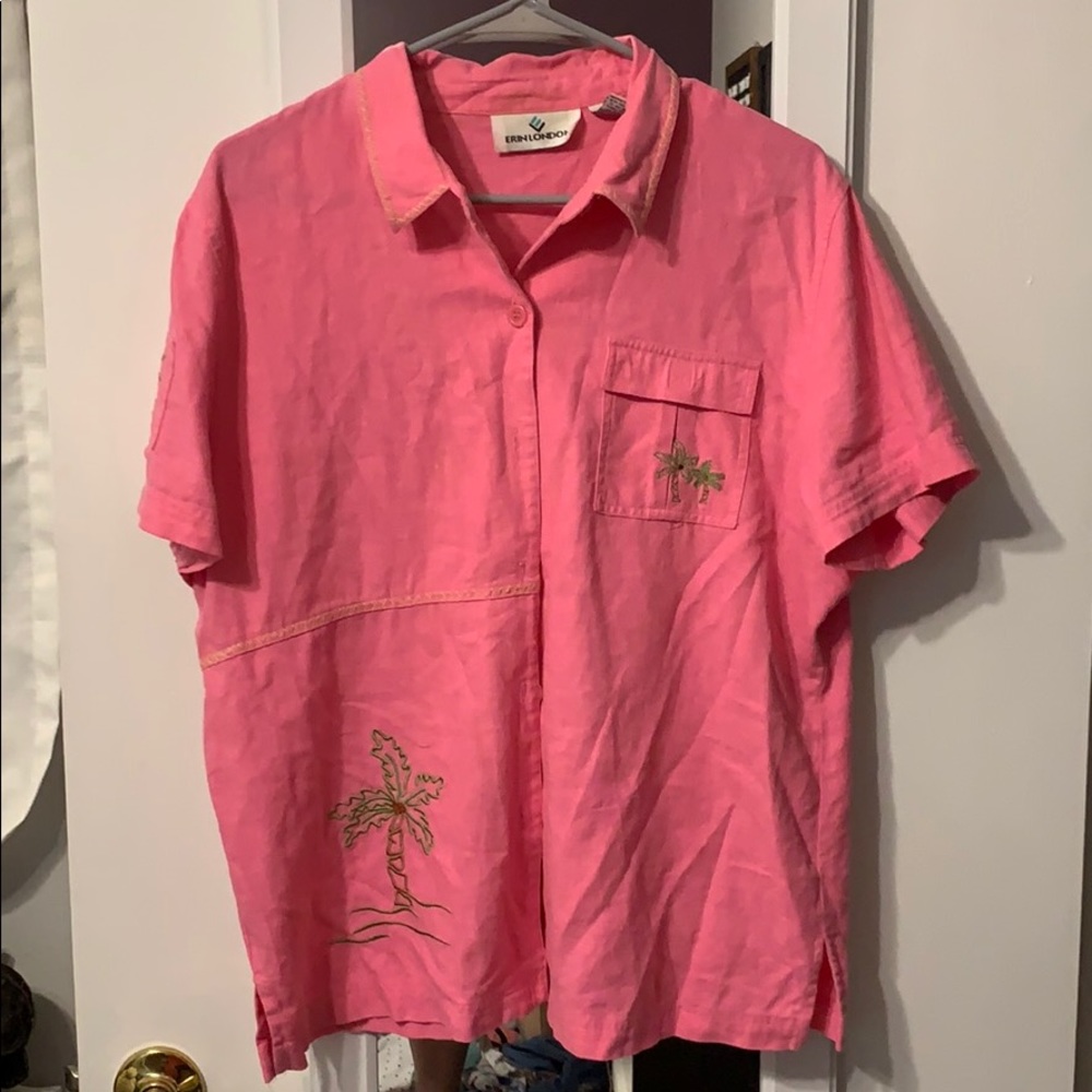 Erin London Linen Button Up Embroidered Shirt